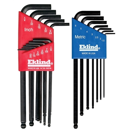 EKLIND 18 Piece Combination SAE and Metric Long Ball End Hex-L Hex Key Set 13218